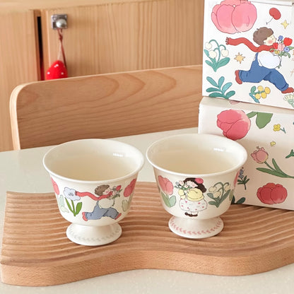 Cute Couple Ceramic Dessert Cups – Gift Box Included