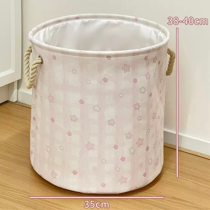 Cute Star Cotton-Linen Laundry Basket – Foldable & Water-Resistant