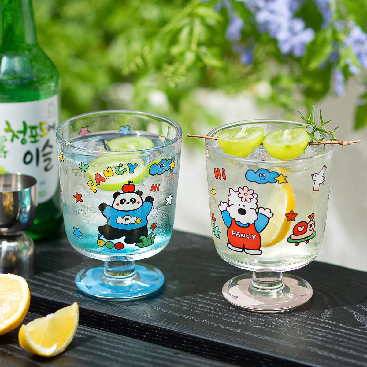 Fancy Dog & Panda Footed Glass Cup - 300ML
