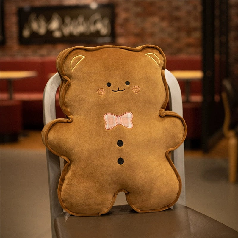 Teddy Bear Gingerbread Pillow – 45cm x 35cm | Adorable Chocolate Brown Plush Cushion