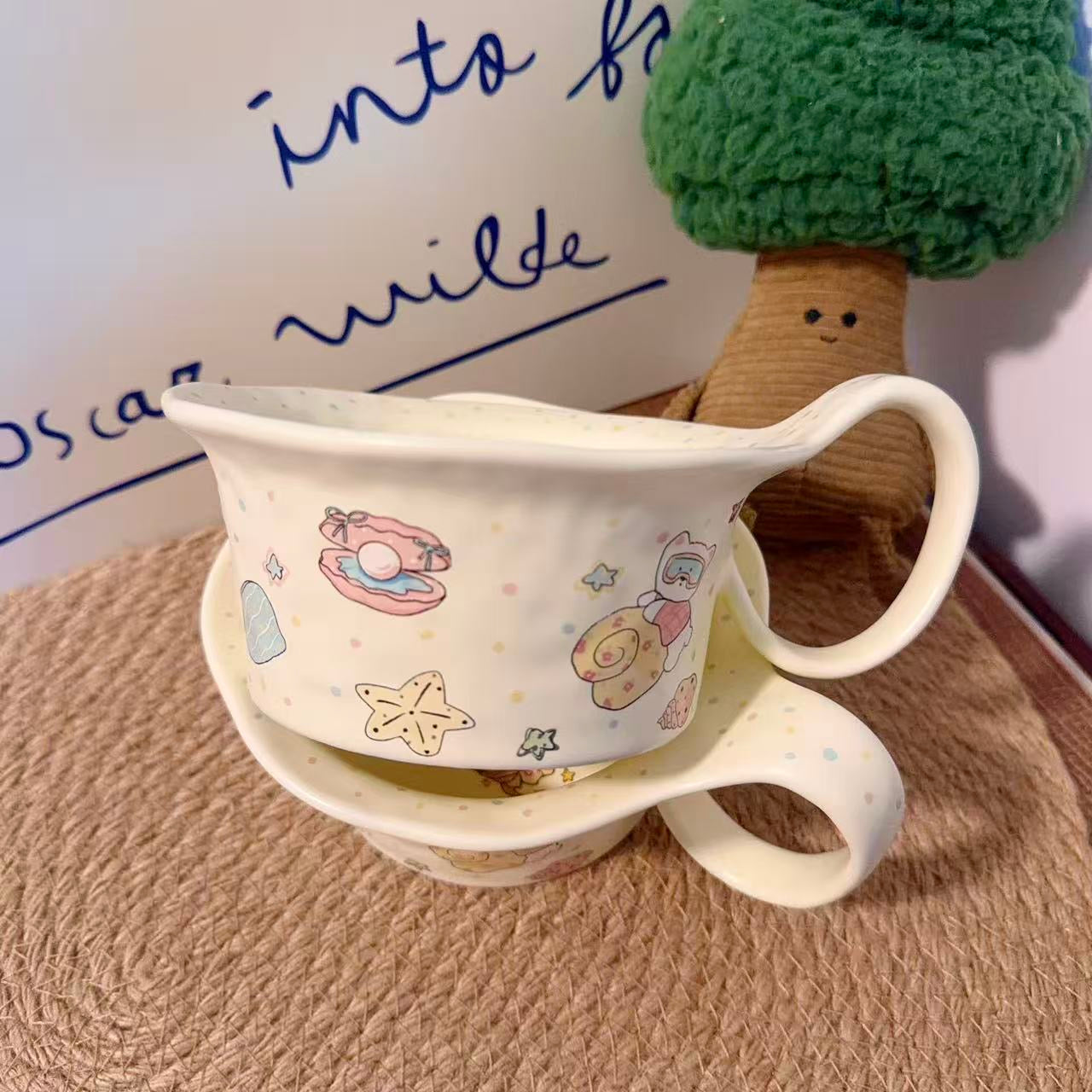 Shell Bear Ceramic Yogurt Bowl with Large Handle - 400ML