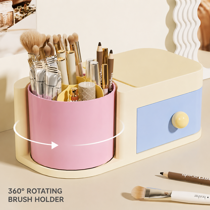 Pink & Blue Rotating Makeup Brush & Jewellery Drawer Organiser