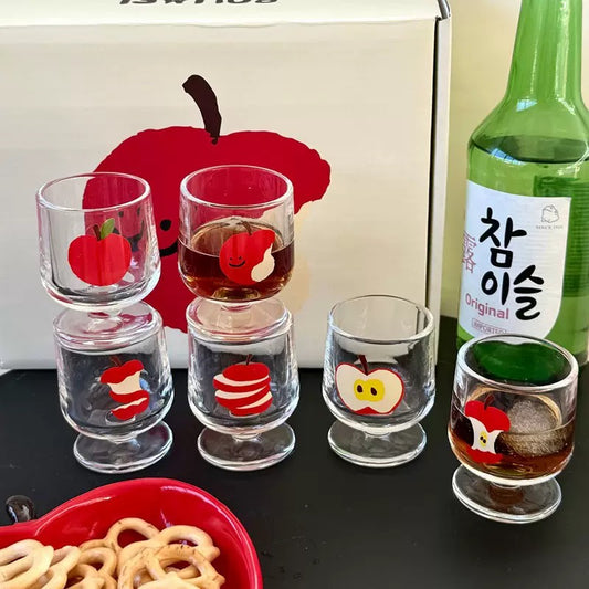 Cute Red Apple Glass Soju Shot Cup Gift Set - Set of 6, 50ML