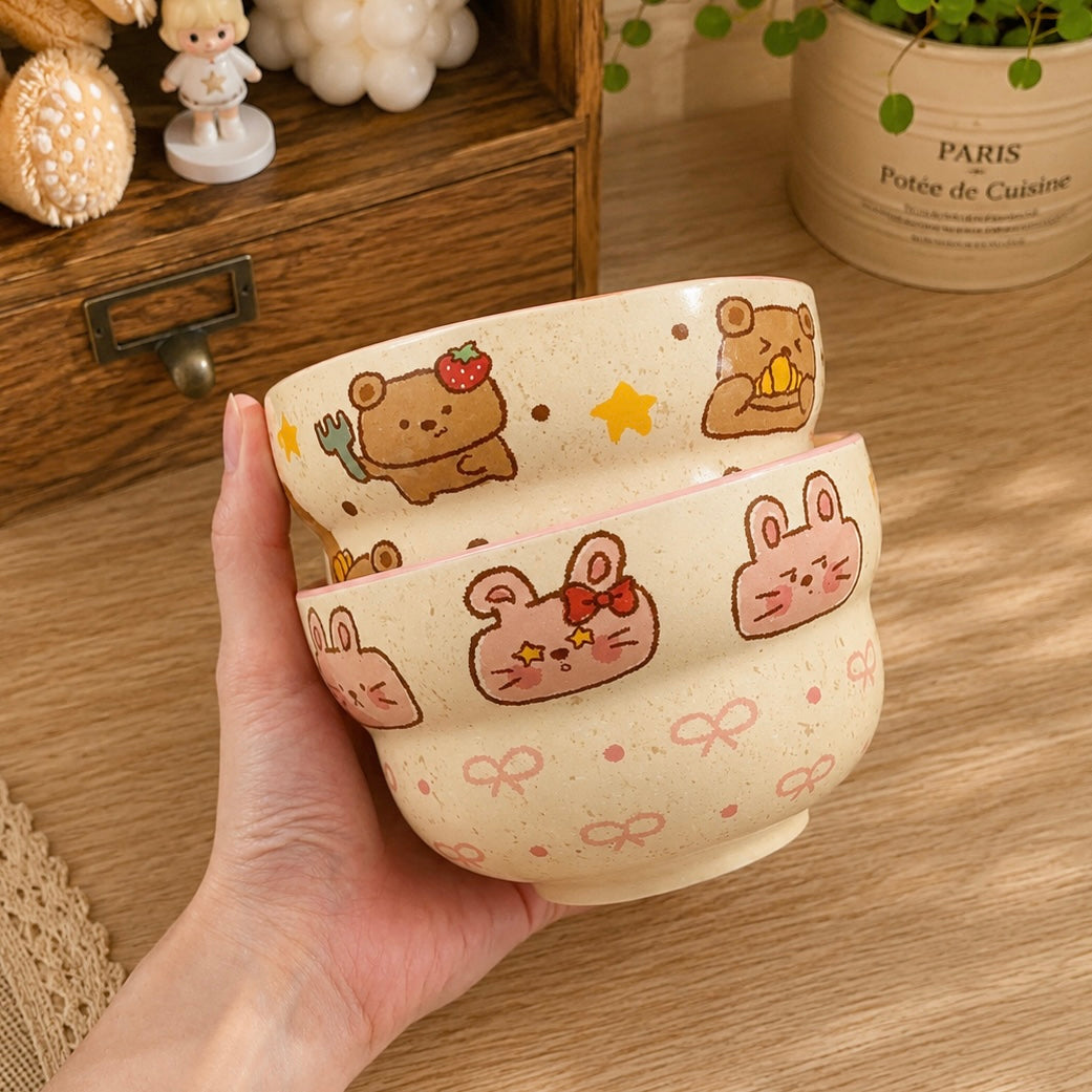 Bunny & Bear Cute Ceramic Cereal Bowl – 380ML