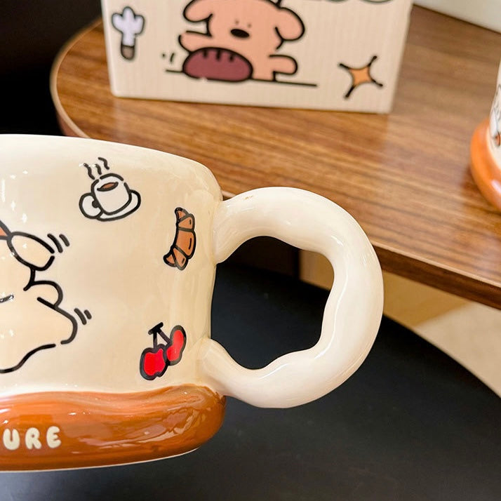 Puppy Waffle Ceramic Mug with Lid - 450ML