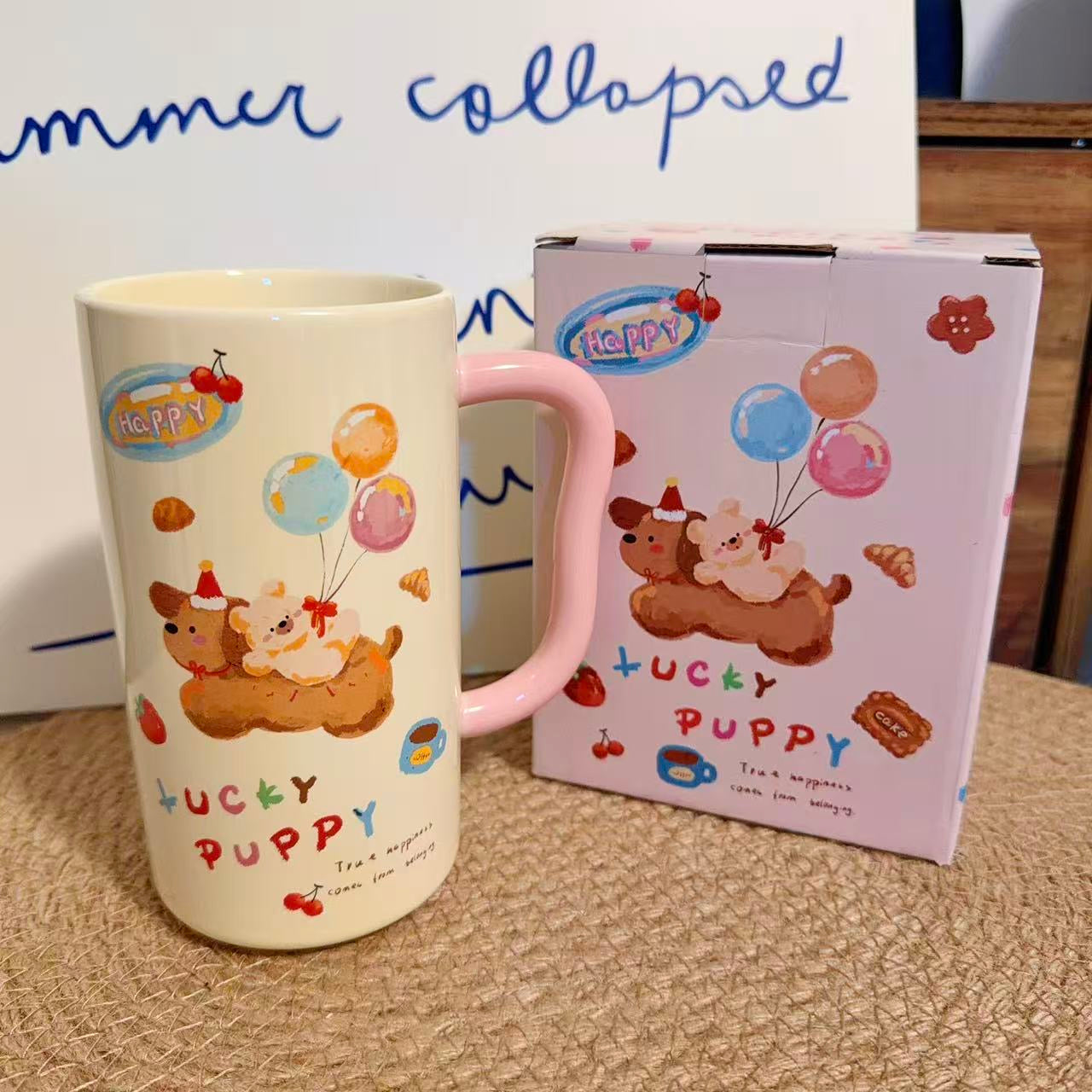 Lucky Puppy Cute Ceramic Mug - 400ML Capacity