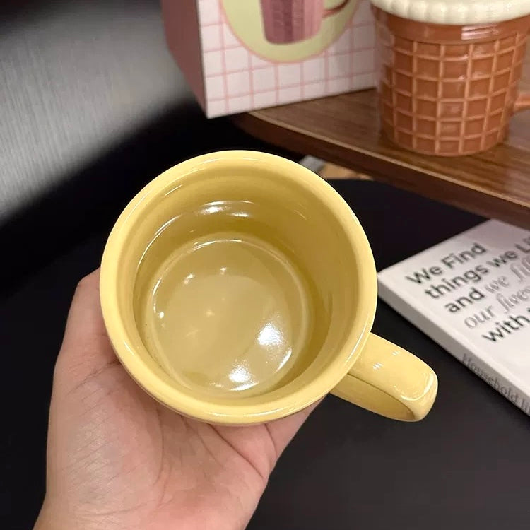 Bunny & Cat Ice Cream Cone Ceramic Mug with Lid, 260ML