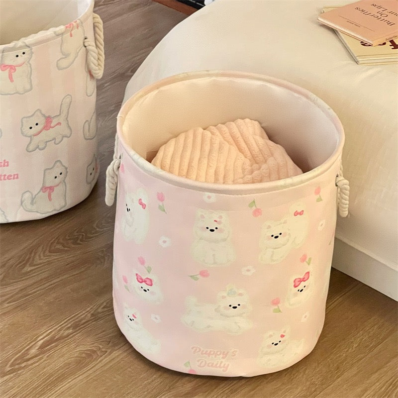 Cat & Puppy Linen Storage Basket - Foldable & Water-Resistant