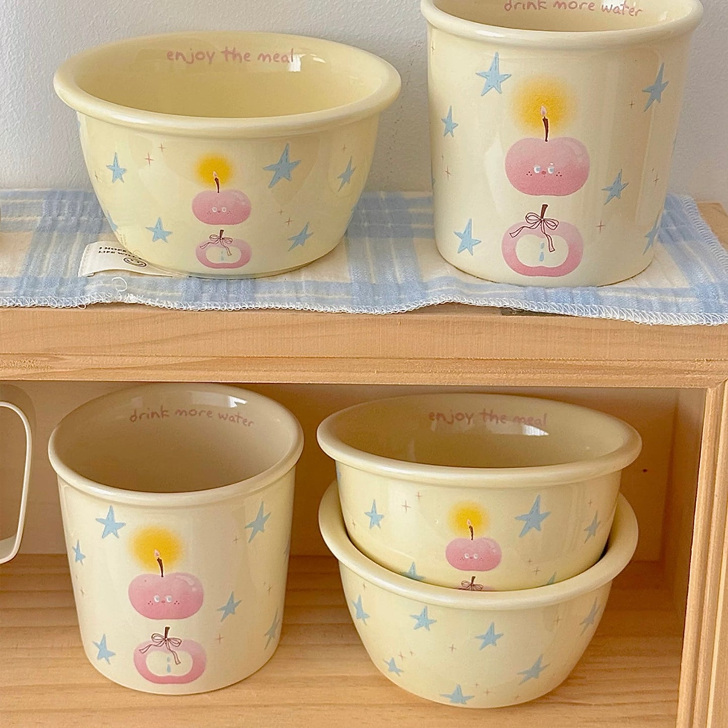 Charming Apple & Star Ceramic Dinnerware Set - Durable and Safe Underglaze Ceramic