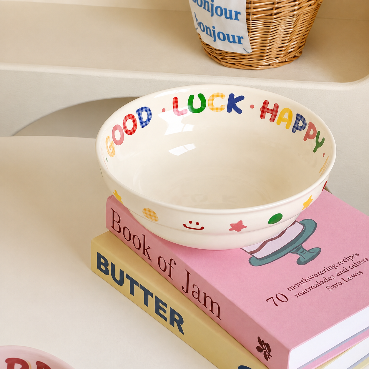 Rainbow Gingham Letter Ceramic Bowl – 2 Sizes