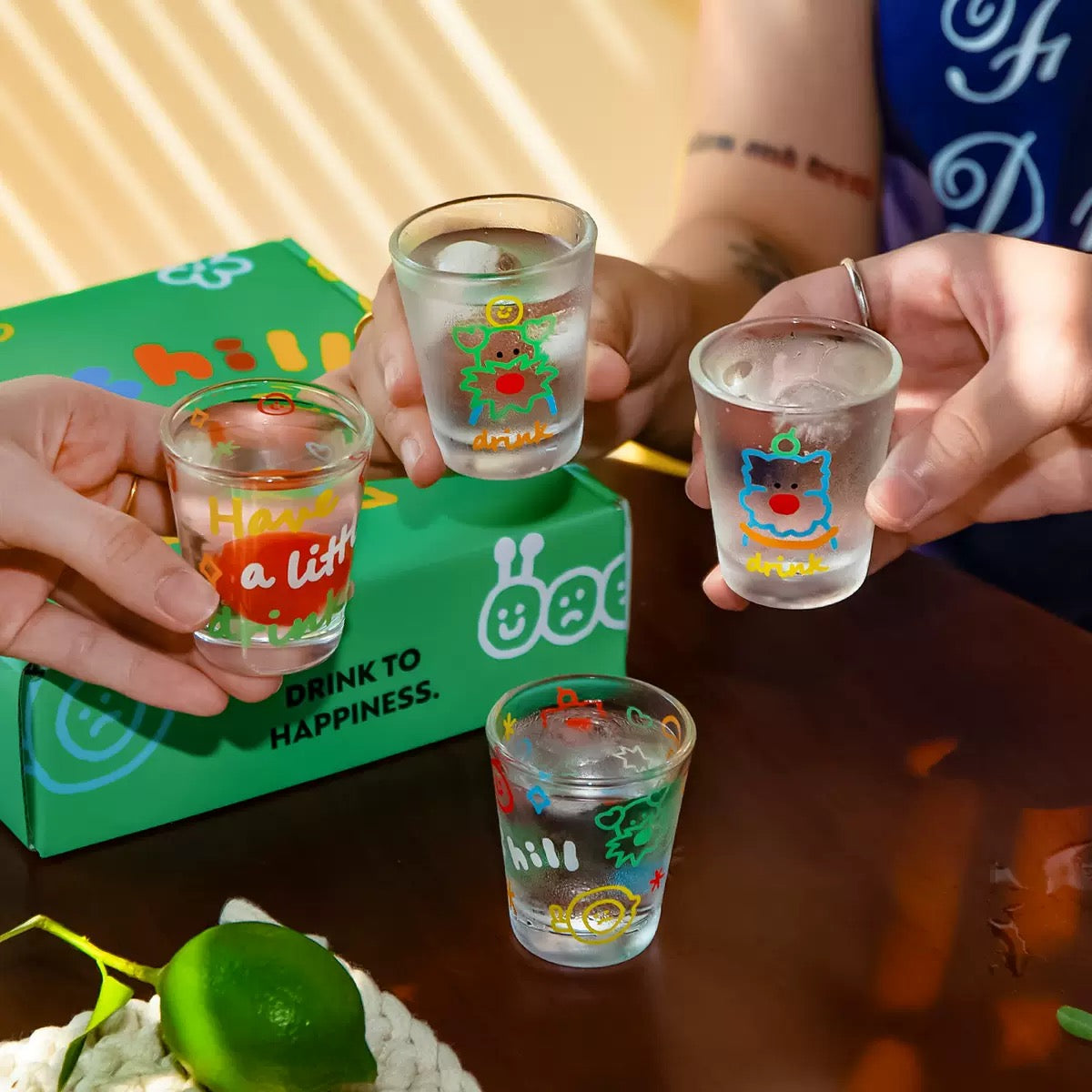 Doodle Dog Soju Shot Glass Gift Set, 70ML – Set of 4