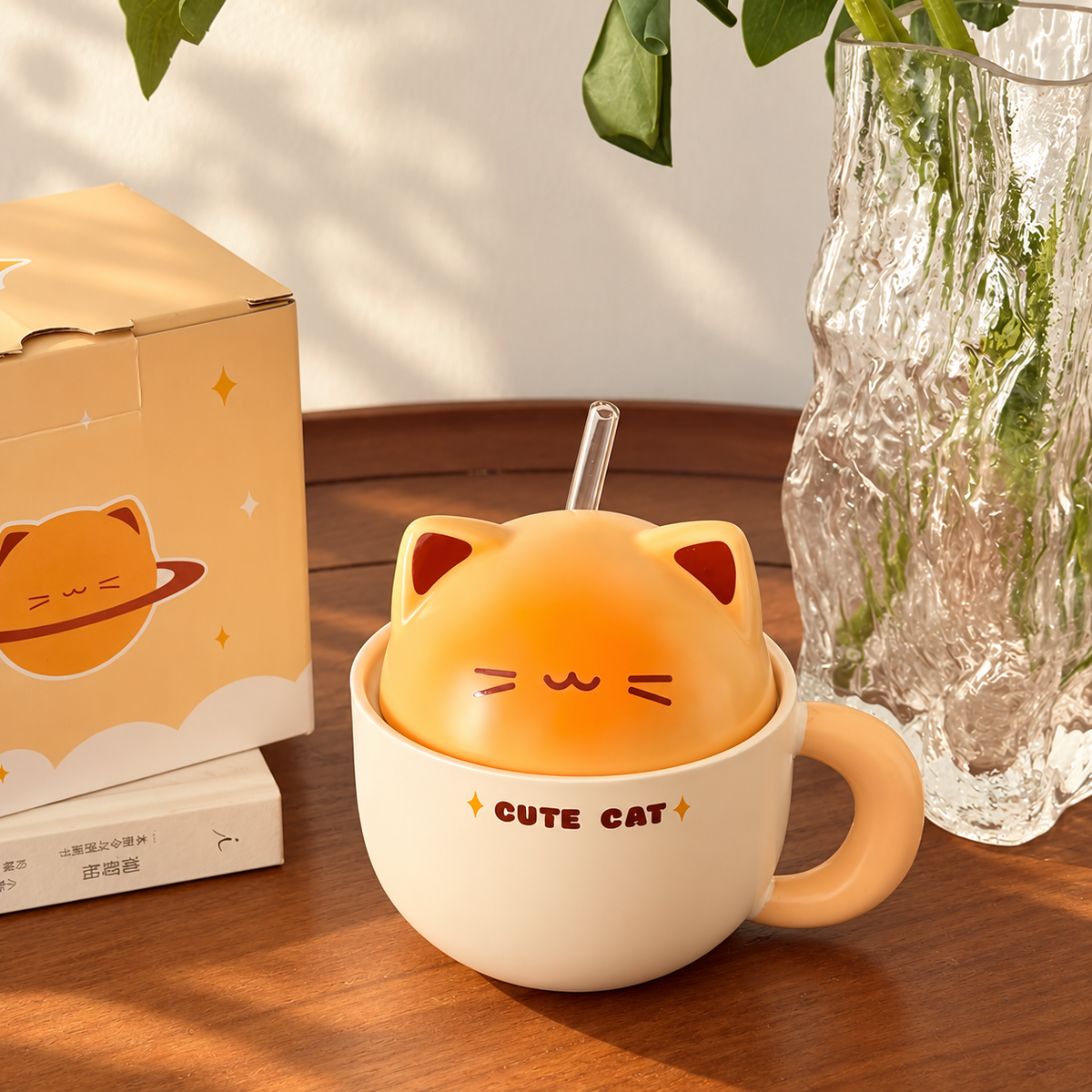 Bread Kitten Ceramic Straw Cup with Lid – 300ML