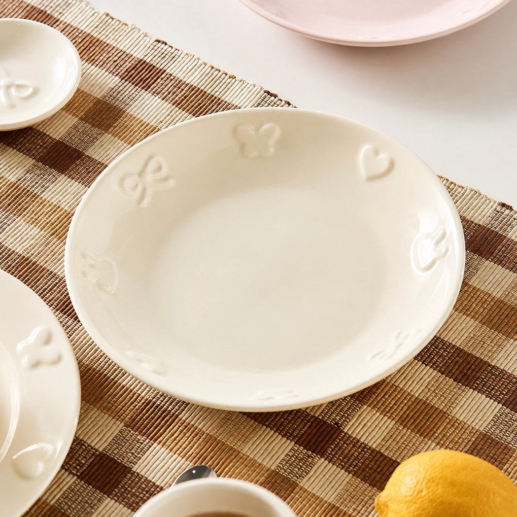 Embossed Bunny Kawaii Ceramic Dessert Plate, 8-Inch