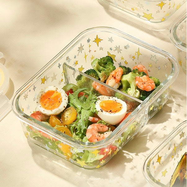 Colorful Star Glass Food Container - 850ML Bento Box