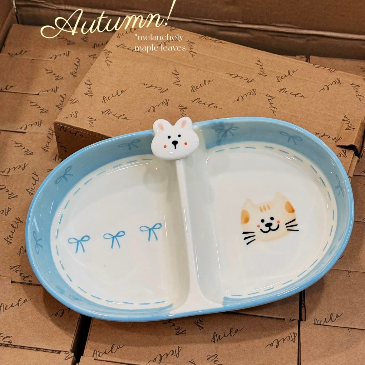 Bow Bunny Ceramic Divided Plate, 10-Inch