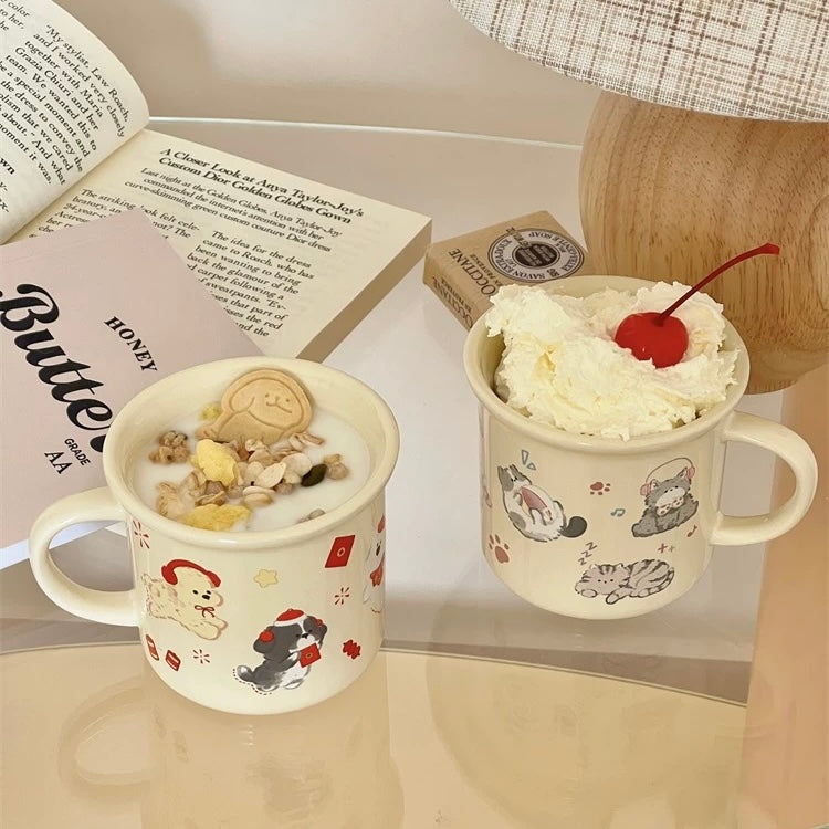 Creamy Cat & Dog Ceramic Mini Mug - 270ML