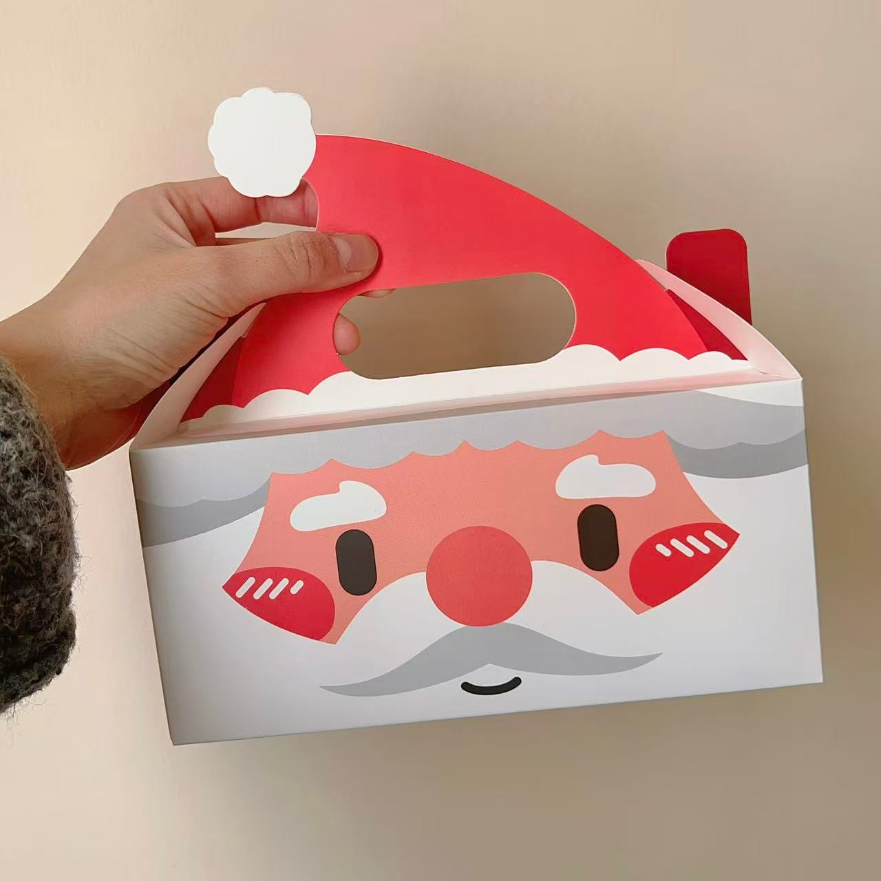 Large Santa Christmas gift box with red hat and white beard, set of 10