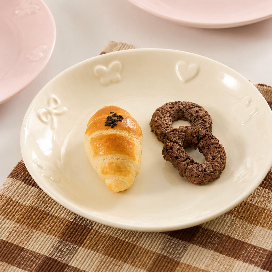 Embossed Bunny Kawaii Ceramic Dessert Plate, 8-Inch