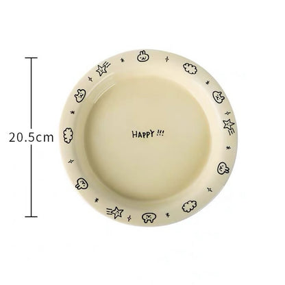 Cream Doodle Style Ceramic Round Plate, 8-Inch