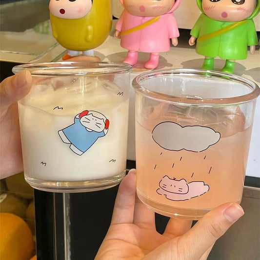 Cat Line-Art Glass Cup, 400ML Capacity