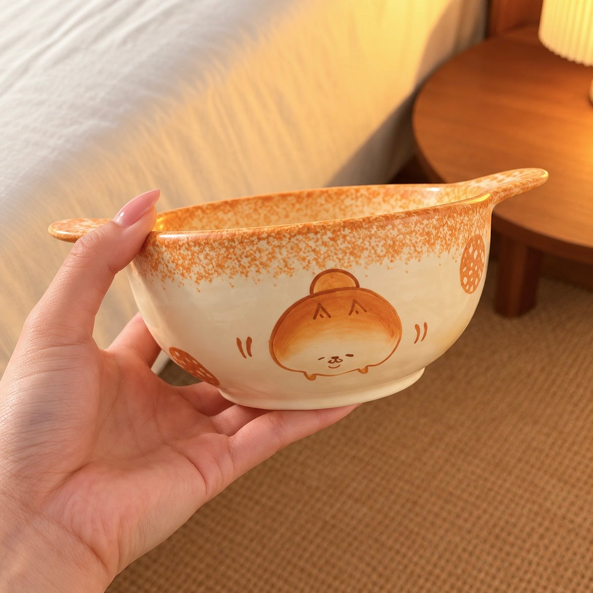 Bread Shiba Inu Ceramic Double-Handle Bowl – 400ML