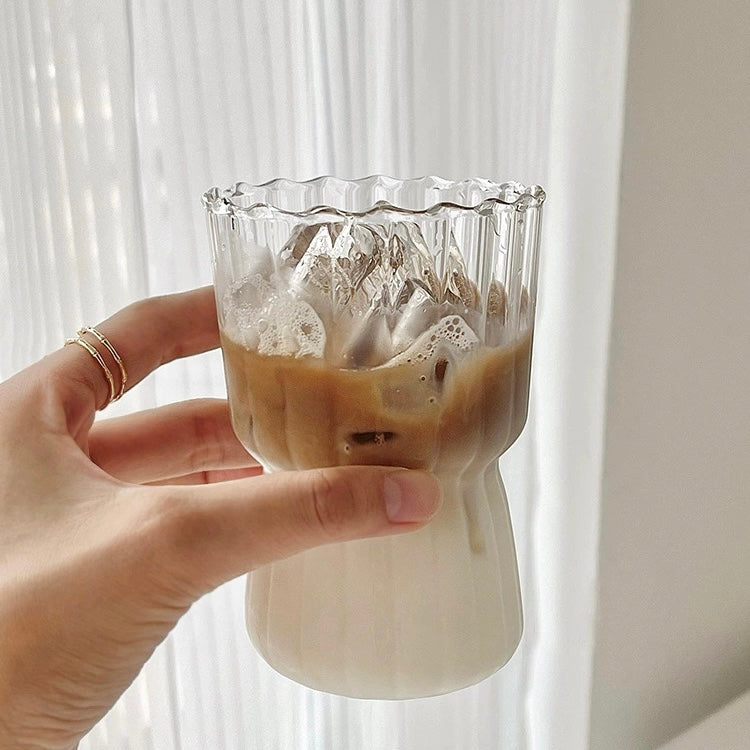 Floral ribbed glass cups with elegant wavy rim, available in 325ML and 550ML