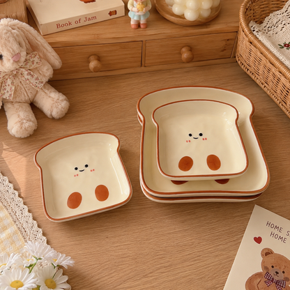 Kawaii Smiley Toast Ceramic Dish – 2 Sizes