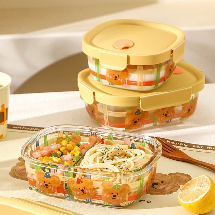 Cute Bear Glass Food Container - 800ML Bento Box