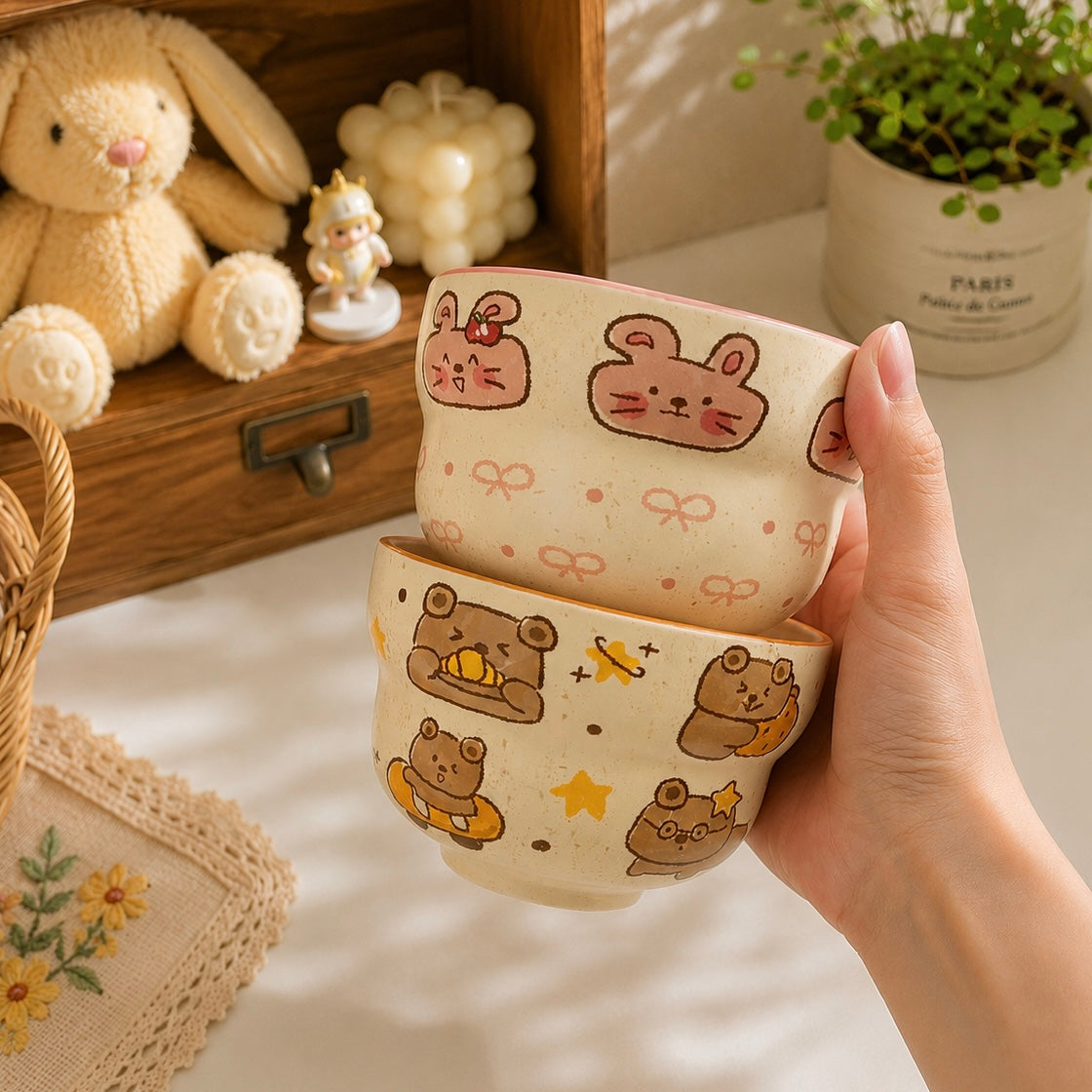 Bunny & Bear Cute Ceramic Cereal Bowl – 380ML