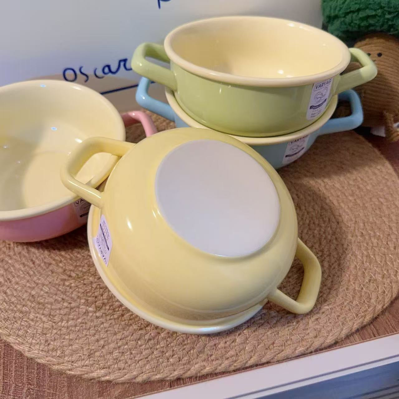 Pastel Color Ceramic Bowl with Handles - 650ML
