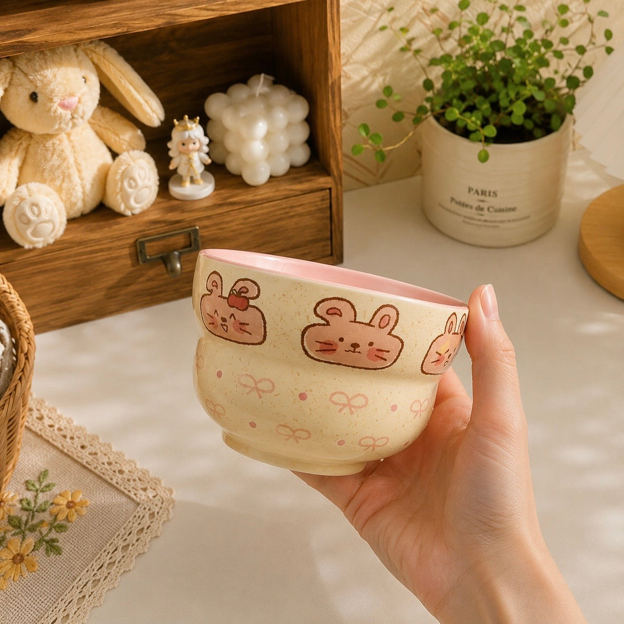 Bunny & Bear Cute Ceramic Cereal Bowl – 380ML