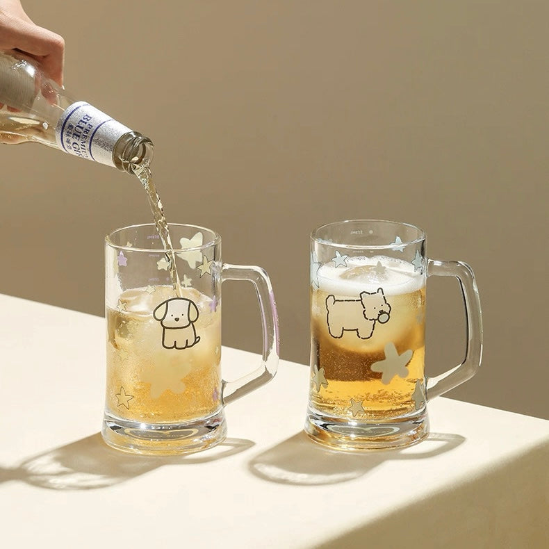 Starry Puppy Glass Beer Mug - 400ML Capacity