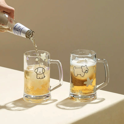 Starry Puppy Glass Beer Mug - 400ML Capacity