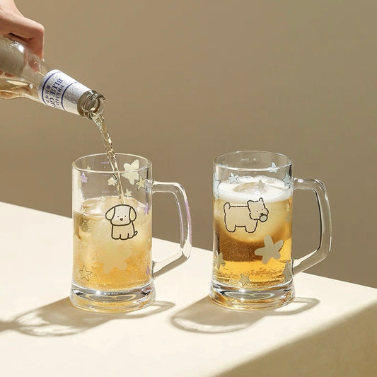 Starry Puppy Glass Beer Mug - 400ML Capacity