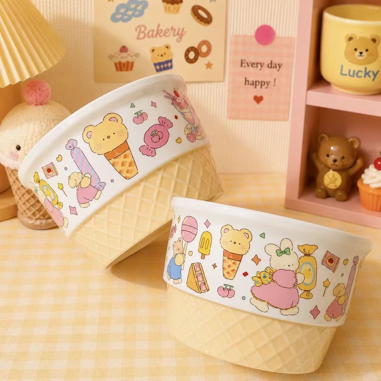 Ice Cream Party Ceramic Cereal Bowl - Artist Collaboration, 560ML