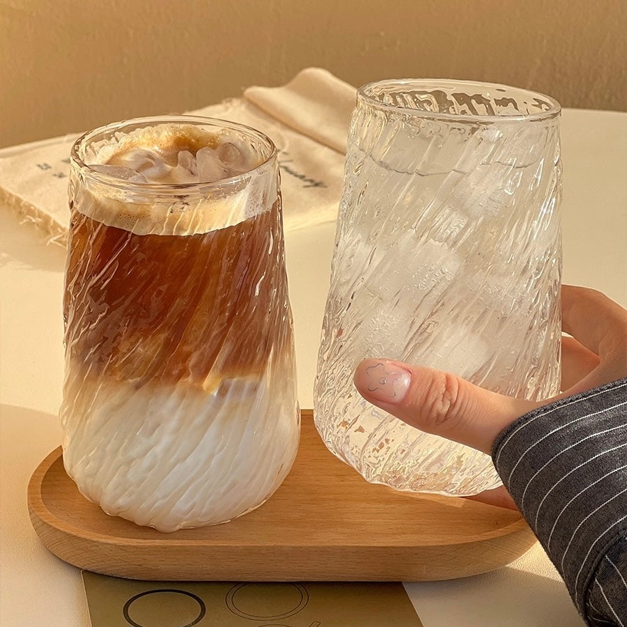 Textured Tree Pattern Glass Cup - 400ML Capacity