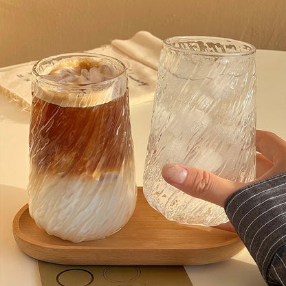 Textured Tree Pattern Glass Cup - 400ML Capacity