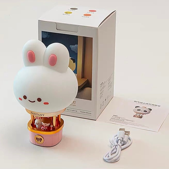 Fantasy Bunny Hot Air Balloon Night Light | Adjustable Brightness, USB Charging