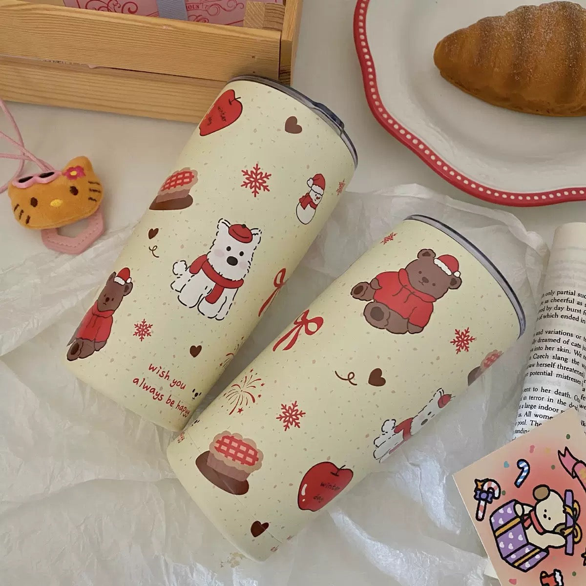 Winter Bear & Puppy Stainless Steel Travel Tumbler – 550ML