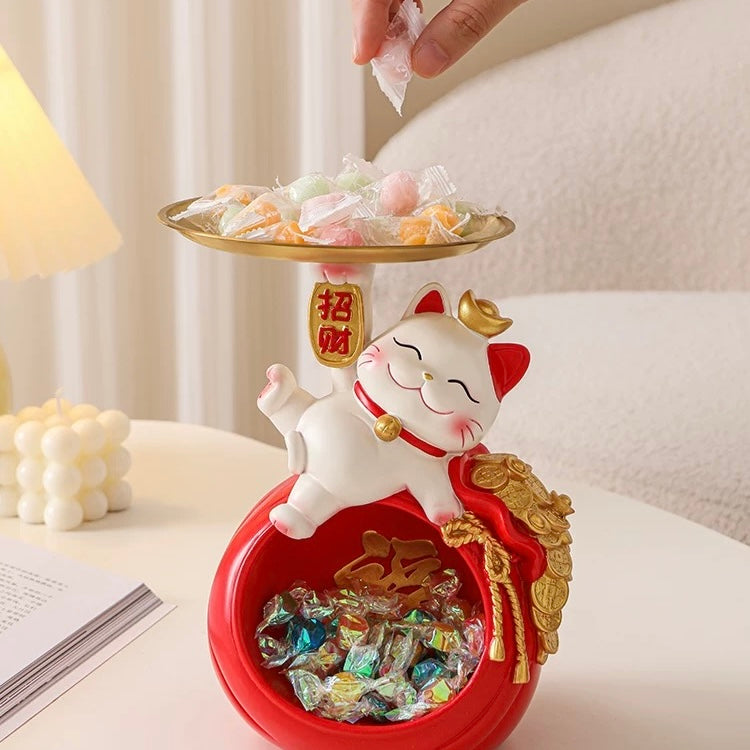 Maneki Neko Fortune Bag Decorative Tray Figurine - Cute & Functional