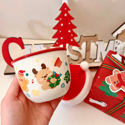 Santa Hat Ceramic Mug with Silicone Lid, 230ML | Christmas Gift