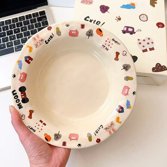 Moon Dog Series Ceramic Deep Plate, 8-Inch