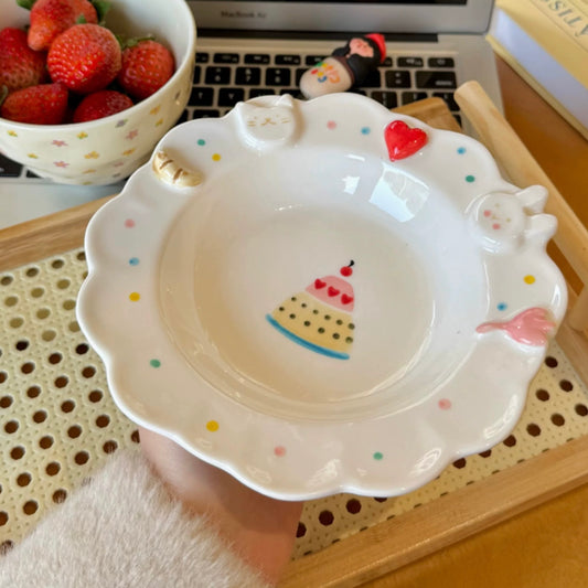 Hand-Painted Cat Ceramic Dessert Plate, 7.8-Inch