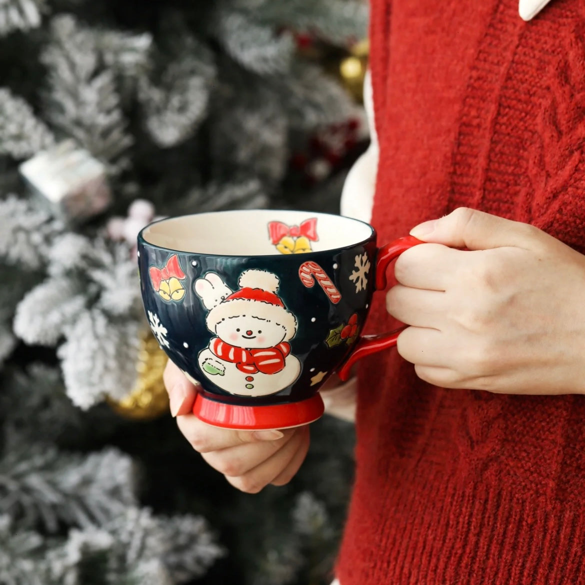 Hand-Painted Christmas Snowman Ceramic Mug - 500ML | Christmas Gift