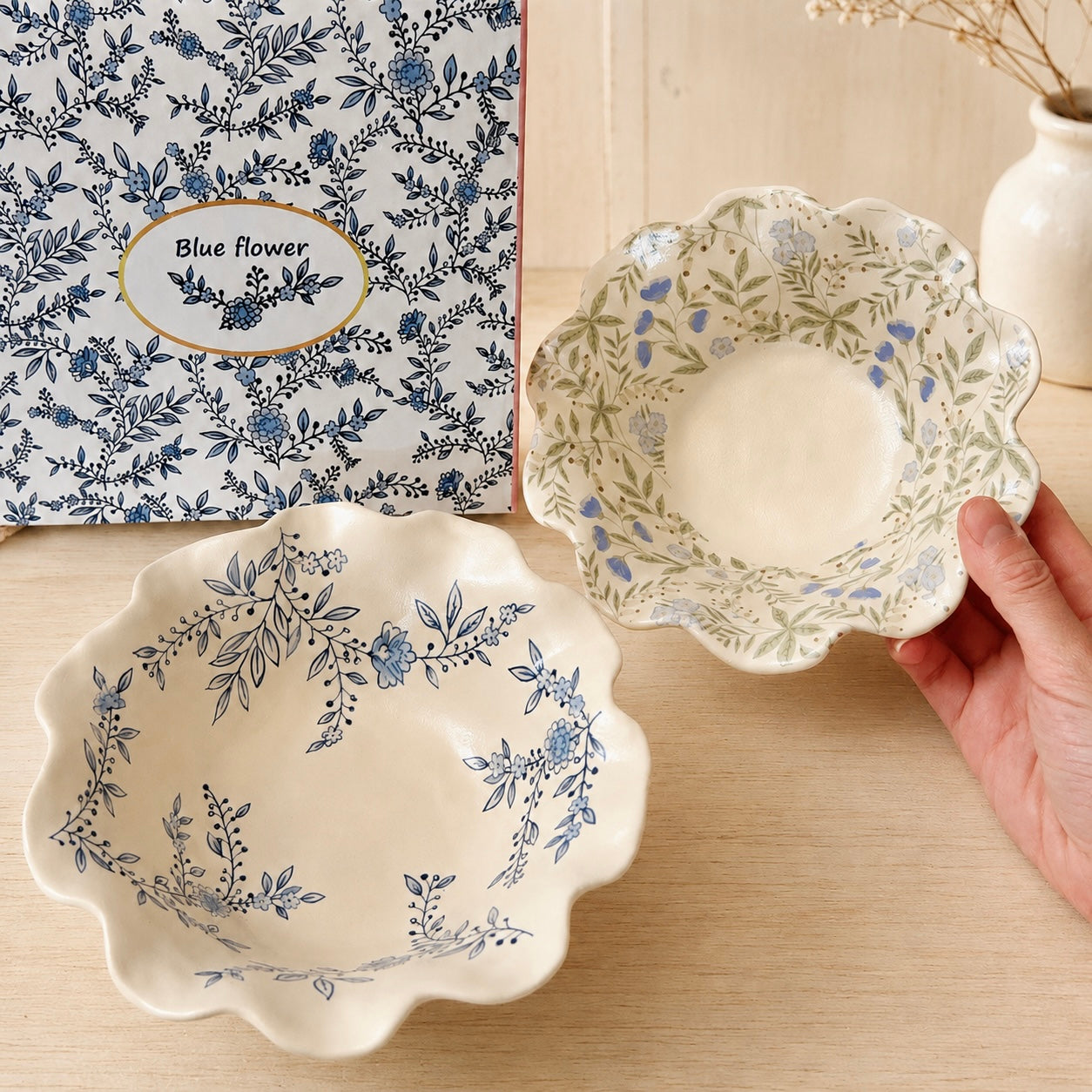 Vintage Blue Floral Ceramic Yogurt Bowl, 300ML