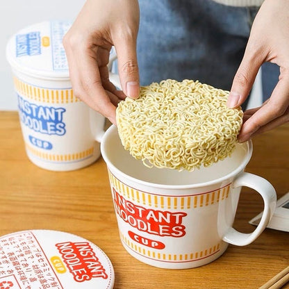 Large Capacity Instant Noodle Ceramic Ramen Bowl - Unique Design, Microwave and Dishwasher Safe