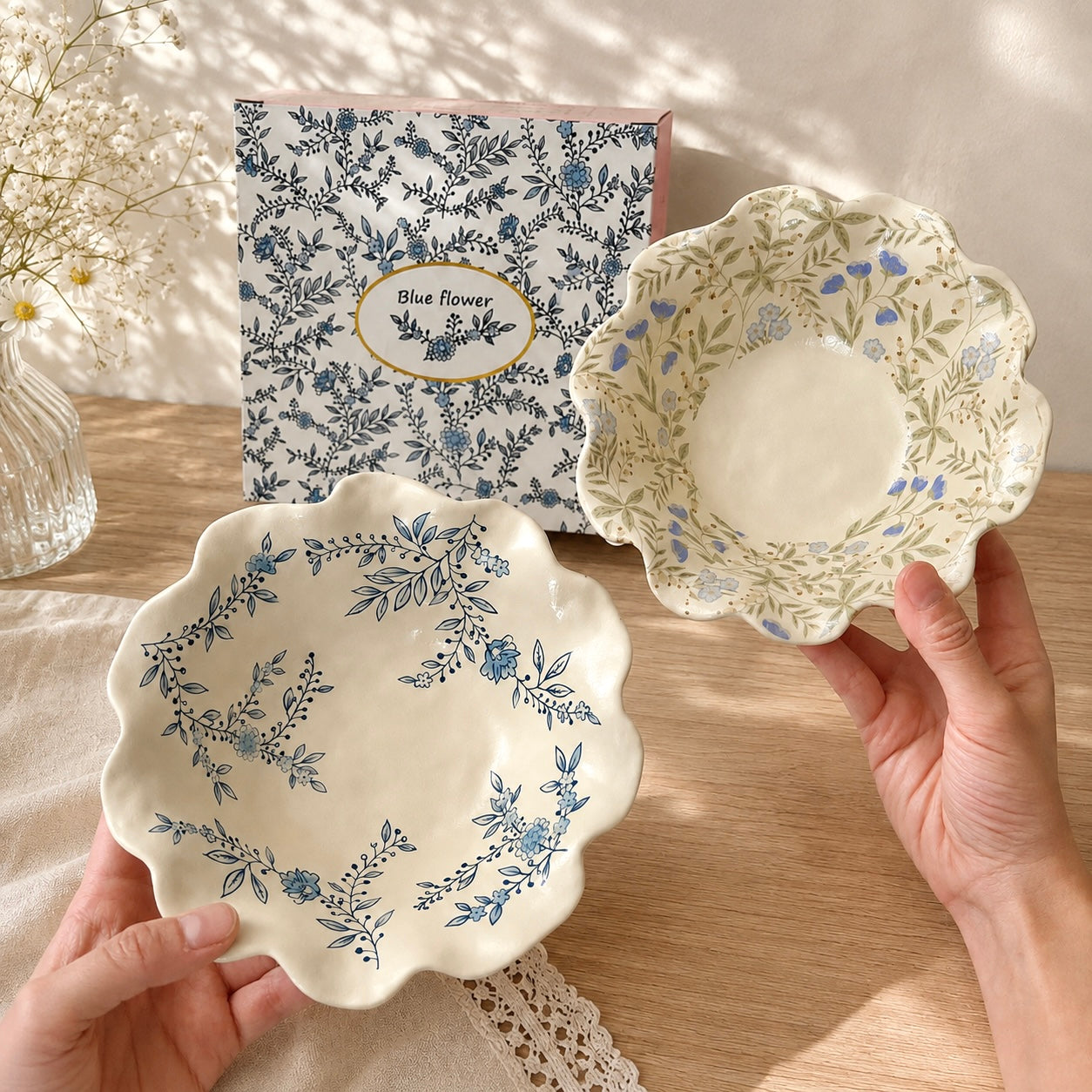 Vintage Blue Floral Ceramic Yogurt Bowl, 300ML