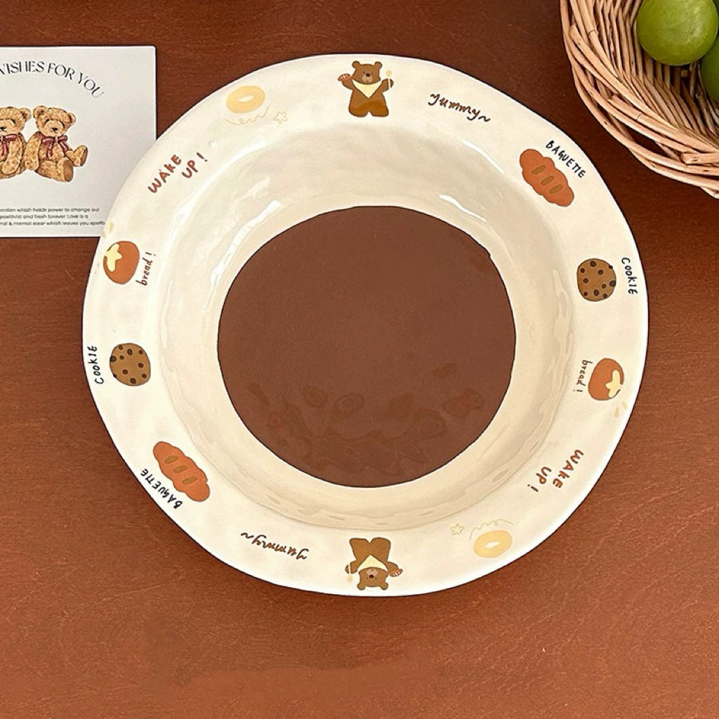 Brown Bear Hand-Pinched Ceramic Plate – 8.25 Inch Deep Dish for Soups and Salads