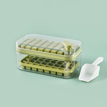 Push-Button Ice Cube Maker – Double-Layer Design with 64 Compartments | Includes Ice Scoop