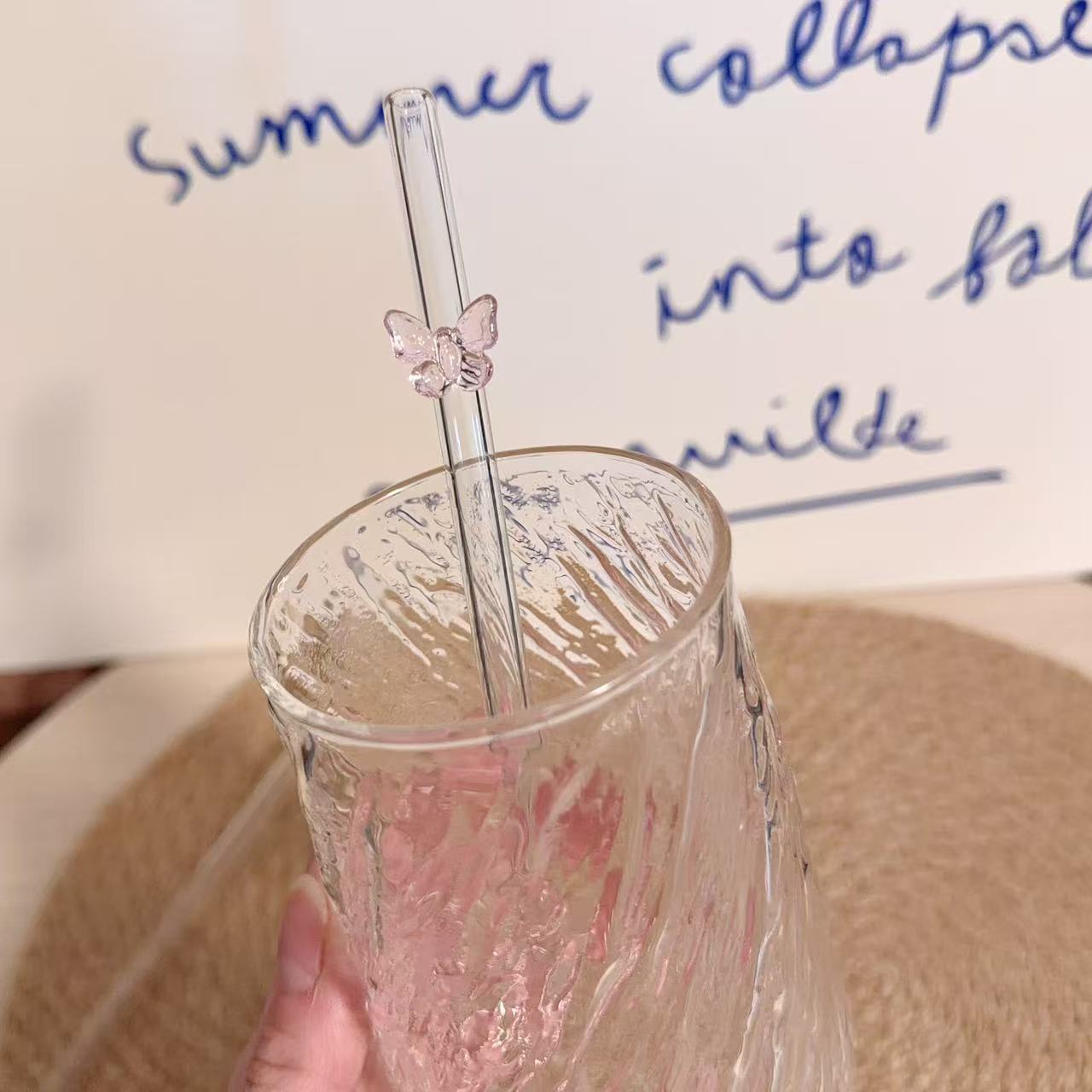 Reusable Pink Butterfly & Bow Glass Straw - 2 Styles